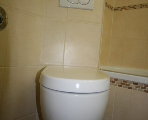 Toilette im kleinen Bad geschickt integriert